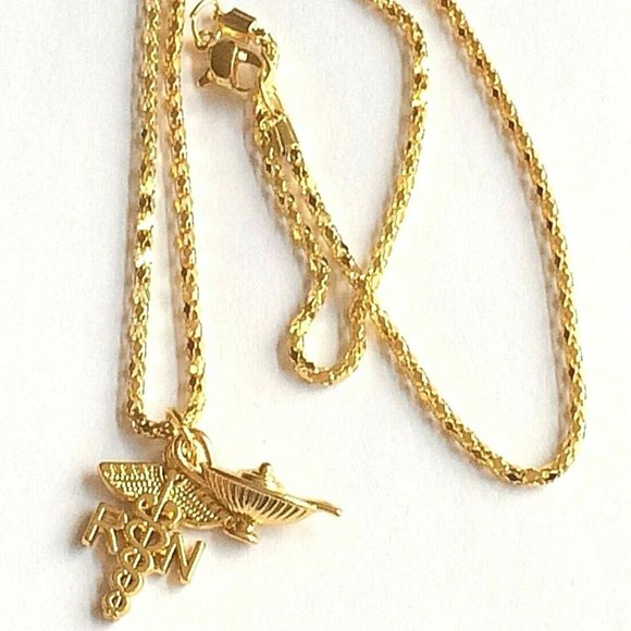 Florence Nightingale Lamp Nursing Caduceus Necklace Graduation Gift RN Gold Tone - Picture 7 of 10